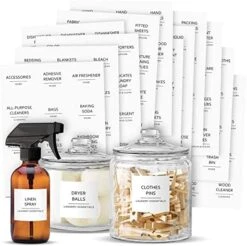 144 Minimalistic Laundry Room Labels For Glass Jars, Preprinted Linen Closet Stickers For Containers, Bathroom Organization, Cleaning Supplies (Black) -Brabantia Shop 51oPwjStgyL. AC