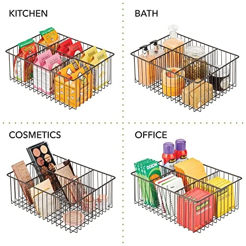 MDesign Farmhouse Decor Metal Wire Food Organizer Storage Bin Baskets For Kitchen Cabinets, Pantry, Bathroom, Laundry Room, Closets, Garage, 6 Sections - Bronze 4 MDesign Farmhouse Decor Metal Wire Food Organizer Storage Bin Baskets For Kitchen Cabinets, Pantry, Bathroom, Laundry Room, Closets, Garage, 6 Sections - Bronze - Image 4