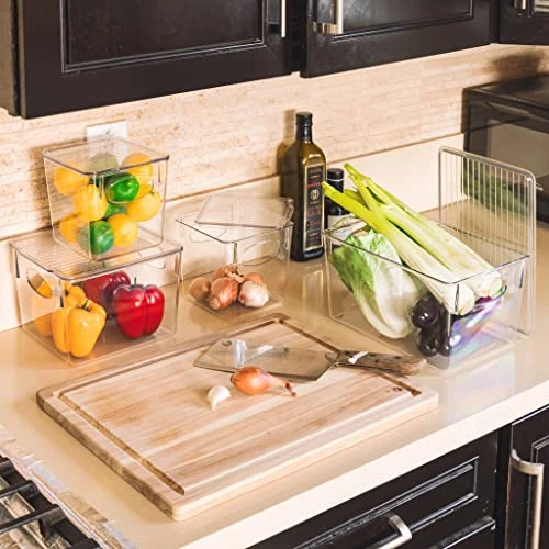 3 Pack Premium Plastic Storage Bins - Sturdy Refrigerator Pantry Organizer - Versatile Lightweight Stackable Cabinet Organization - Bath, Makeup, Food, & Snack Packet Organizer- Clear Square Bin 4 3 Pack Premium Plastic Storage Bins - Sturdy Refrigerator Pantry Organizer - Versatile Lightweight Stackable Cabinet Organization - Bath, Makeup, Food, & Snack Packet Organizer- Clear Square Bin - Image 4