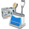 Sink Caddy, Kitchen Sink Organizer Sponge Brush Holder With Drip Tray, White & Gray