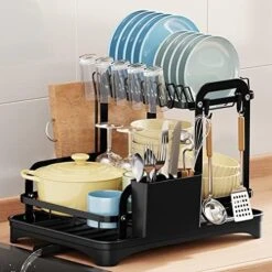 Richenad Large Rustproof Double Kitchen Countertop Dishwasher And Water Filter Set With 360° Rotating Nozzle, Dishwasher Above Kitchen Countertop Sink With Cup Holder, Utensil Holder (Black) -Brabantia Shop 51q7XA5DSPL. AC