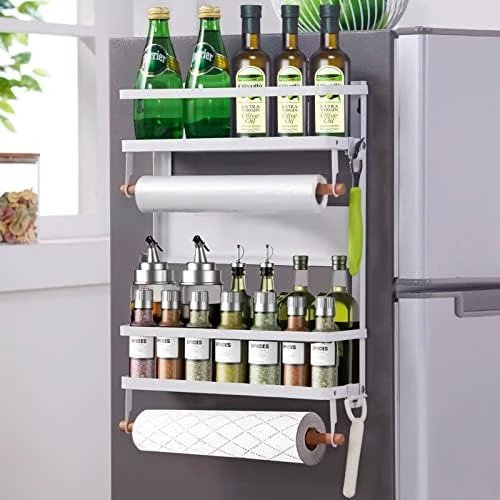 XIAPIA Magnetic Fridge Organizer Spice Rack With Paper Towel Holder And 5 Extra Hooks | 3 Tier Magnet Refrigerator Shelf In Kitchen Holds Up To 45 LBS | 16x12x4 Inch Black 9 XIAPIA Magnetic Fridge Organizer Spice Rack With Paper Towel Holder And 5 Extra Hooks | 3 Tier Magnet Refrigerator Shelf In Kitchen Holds Up To 45 LBS | 16x12x4 Inch Black - Image 9