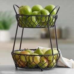 Gourmet Basics By Mikasa Loop And Lattice Wire Basket, Antique Black
