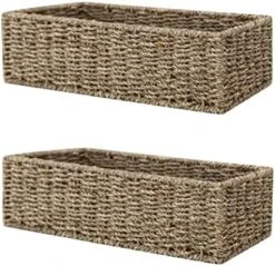 HOMESTEAD Water Hyacinth Storage Baskets, Long Narrow Rectangular Wicker Baskets For Bedroom, Living Room, Bathroom, Shelves - Set Of 2 -Brabantia Shop 51qOBc 7vrL. AC