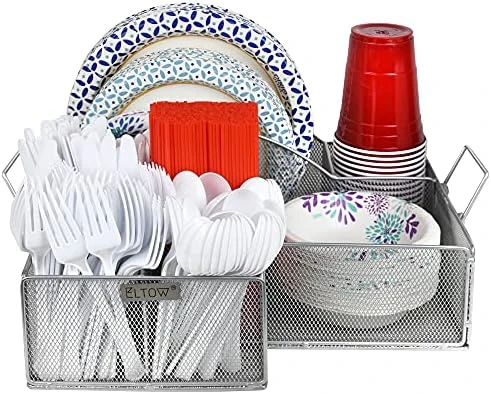 ELTOW Countertop Silverware Caddy W/Handle, 8 Compartment Paper Plate & Cutlery Caddy For Plates, Bowls, Forks, Spoons, Knives, Napkins, Flatware & Utensil Holder For Party, Picnic, Home, RV - Black 9 ELTOW Countertop Silverware Caddy W/Handle, 8 Compartment Paper Plate & Cutlery Caddy For Plates, Bowls, Forks, Spoons, Knives, Napkins, Flatware & Utensil Holder For Party, Picnic, Home, RV - Black - Image 9