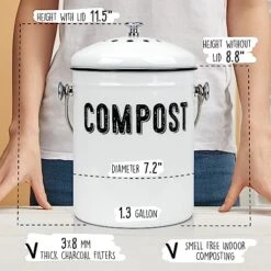 Granrosi Compost Bin Kitchen, Kitchen Compost Bin Countertop, Indoor Compost Bin, Countertop Compost Bin With Lid, 100% Rust Proof Compost Bucket W/ Non-Smell Charcoal Filters, 1.3 Gallon - White -Brabantia Shop 51rICsi16tL