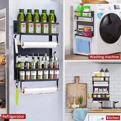 XIAPIA Magnetic Fridge Organizer Spice Rack With Paper Towel Holder And 5 Extra Hooks | 3 Tier Magnet Refrigerator Shelf In Kitchen Holds Up To 45 LBS | 16x12x4 Inch Black 11 XIAPIA Magnetic Fridge Organizer Spice Rack With Paper Towel Holder And 5 Extra Hooks | 3 Tier Magnet Refrigerator Shelf In Kitchen Holds Up To 45 LBS | 16x12x4 Inch Black -Brabantia Shop 51rYDdmrm6L