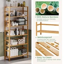 VIAGDO Bamboo Bathroom Shelf, 6-Tier Adjustable Tall Bookshelf, Multifunctional Storage Rack Freestanding Shelving Unit For Bathroom, Living Room, Bedroom, Kitchen, Laundry Room -Brabantia Shop 51rixu5euKL