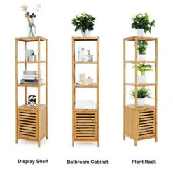 SONGMICS Bamboo Bathroom Storage Floor Cabinet, 4 Tiers Multifunctional Floor Shelving Unit, Free Standing Tower Corner Rack, Natural UBCB50Y -Brabantia Shop 51rw3j9FfwL