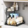 LAMU Larger Under Kitchen Sink Organizers And Storage, Metal Under Sink Organizer Bathroom Cabinet, Undersink Organizers Kitchen, Under Sink Storage And Organization, 13.4W X 16.9D X 15.7H Inches