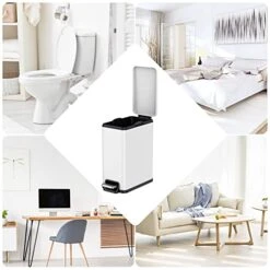 BETHEBEST Bathroom Trash Can With Lid,Foot Pedal Garbage Can With Removable Liner Bucket, 2.6 Gallon Rectangular Step Trash Bin For Bathroom,Bedroom,Office (White) -Brabantia Shop 51sDDrXzuxL