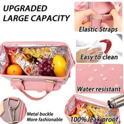 SunUnion Lunch Bag, Cute Insulated, Large Lunch Tote For Work, Leak Proof Lunch Box For Women, Lunch Purse, Cooler Bag With Side Pockets And Shoulder Strap For Picnic Office(Pink) -Brabantia Shop 51tJm6wumjL