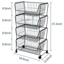 PUSDON 4-Tier Stackable Metal Storage Baskets, Anti-Rust Fruit Vegetable Rack, Dual Use Shelf For Kitchen, Home & Office, Black -Brabantia Shop 51tL2chlvQL