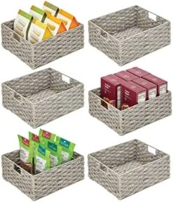 MDesign Hyacinth Braided Woven Kitchen Basket Bin With Built-in Handles For Organizing Kitchen Pantry, Cabinet, Cupboard, Countertop, Shelves - Holds Food, Drinks, Snacks - 6 Pack - Natural/Tan -Brabantia Shop 51taBrElegL. AC