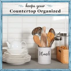 Home Acre Designs Kitchen Utensil Holder Utensil Crocks Countertop Organizer Vintage Farmhouse Kitchen Decor Caddy For Utensils, Utensil Holder Stainless Steel Rim White -Brabantia Shop 51tvxKBkSbL
