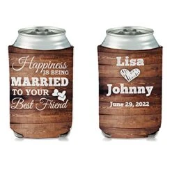 VictoryStore Can And Beverage Coolers: “Happiness Is Being Married To Your Best Friend” Wedding Can Coolers (100)