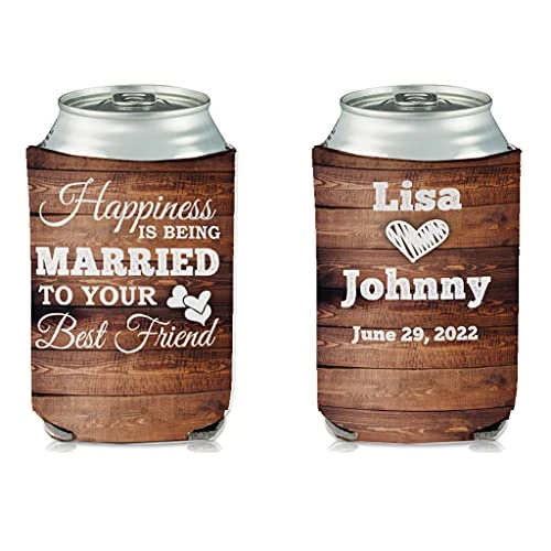VictoryStore Can And Beverage Coolers: “Happiness Is Being Married To Your Best Friend” Wedding Can Coolers (100) 1 VictoryStore Can And Beverage Coolers: “Happiness Is Being Married To Your Best Friend” Wedding Can Coolers (100)