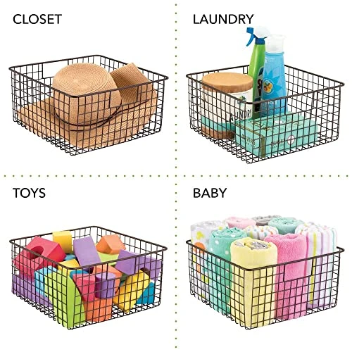 MDesign Farmhouse Decor Metal Wire Food Organizer Storage Bin Baskets With Handles For Kitchen Cabinets, Pantry, Bathroom, Laundry Room, Closets, Garage - 2 Pack - Bronze 4 MDesign Farmhouse Decor Metal Wire Food Organizer Storage Bin Baskets With Handles For Kitchen Cabinets, Pantry, Bathroom, Laundry Room, Closets, Garage - 2 Pack - Bronze - Image 4