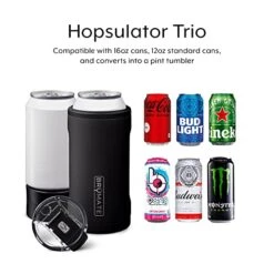 BrüMate Hopsulator Trio 3-in-1 Insulated Can Cooler For 12oz / 16oz Cans + 100% Leak Proof Tumbler With Lid | Can Coozie Insulated For Beer, Soda, And Energy Drinks (Matte Gray) -Brabantia Shop 51uZSGEtr7L