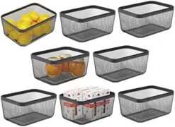 MDesign Steel Food Storage Organizer Bin Mesh Basket, Space Saving For Kitchen Cabinets, Countertop, Pantry, Fridge, Freezer Organization, Canned Food, Sugar, Flour, Meshi Collection - 2 Pack - Black -Brabantia Shop 51v3sZstayL. AC