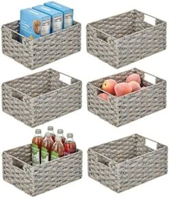 MDesign Hyacinth Braided Woven Kitchen Basket Bin With Built-in Handles For Organizing Kitchen Pantry, Cabinet, Cupboard, Countertop, Shelves - Holds Food, Drinks, Snacks - 6 Pack - Natural/Tan -Brabantia Shop 51w1vL9NO2L. AC