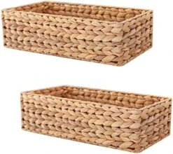 HOMESTEAD Water Hyacinth Storage Baskets, Long Narrow Rectangular Wicker Baskets For Bedroom, Living Room, Bathroom, Shelves - Set Of 2 -Brabantia Shop 51wCi37YAYL. AC
