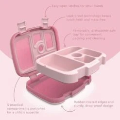 Bentgo® Kids 5-Compartment Lunch Box - Glitter Design For School, Ideal For Ages 3-7, Leak-Proof, Drop-Proof, Dishwasher Safe, & Made With BPA-Free Materials (Glitter Edition - Petal Pink) -Brabantia Shop 51wq6oou4yL