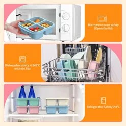 RGNEIN Bento Snack Boxes (4 Pack)- Reusable 4-Compartment Meal Prep Containers For Kids And Adults, Perfect Food Storage Containers For School, Compact And Stackable (Wheat(Green/Blue/Pink/Beige)) -Brabantia Shop 51xVuUFTmFL