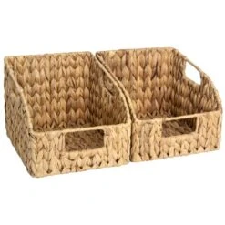 StorageWorks Storage Baskets For Organizing, Wicker Baskets With Built-in Handles, Handwoven Wicker Storage Baskets, Water Hyacinth Wicker Baskets For Shelves Storage, 2 Pack