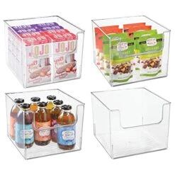 MDesign Modern Plastic Open Front Dip Storage Organizer Bin Basket For Kitchen Organization - Shelf, Cubby, Cabinet, Cupboard, And Pantry Organizing Decor - Ligne Collection - 4 Pack - Clear