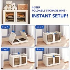 FLEXIMOUNTS 19 Gal Collapsible Plastic Storage Bins, 3-Pack Stackable Storage Bins, Milky White Cube Storage Organizer, Closet Organizers And Storage With Doors, Folding Toy Storage Box