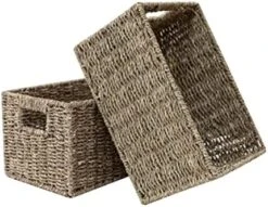 HOMESTEAD Water Hyacinth Storage Baskets, Long Narrow Rectangular Wicker Baskets For Bedroom, Living Room, Bathroom, Shelves - Set Of 2 -Brabantia Shop 51ycLXdYW3L. AC