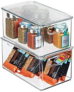 Plastic Deep Storage Bin Box Container With Lid And Built-In Handles - Organization For Fruit, Snacks, Or Food In Kitchen Pantry, Cabinet, Or Cupboard, Ligne Collection, 2 Pack, Clear/White -Brabantia Shop 51ypu3oNnAL. AC