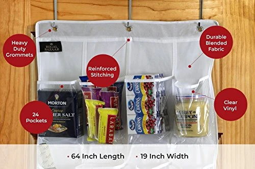 Over-The-Door Hanging White Pantry Organizer And Kitchen Storage Unit With 24 Crystal-Clear Vinyl Pockets And 3 Metal Hooks 3 Over-The-Door Hanging White Pantry Organizer And Kitchen Storage Unit With 24 Crystal-Clear Vinyl Pockets And 3 Metal Hooks - Image 3