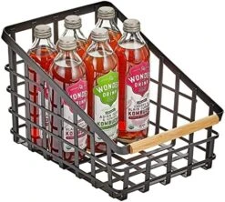 Slim Slanted Metal Wire Kitchen Storage Basket Bin Organizer With Wood Handle For Pantry, Cabinet, Cupboard, Or Countertop Organization - Yami Collection - Matte Black/Natural -Brabantia Shop 51zu1JgrARL. AC