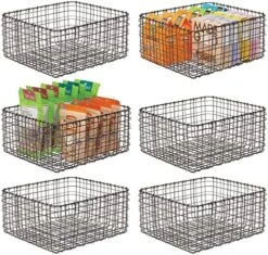 Farmhouse Decor Metal Wire Food Organizer Storage Bin Basket For Kitchen Cabinets, Pantry, Bathroom, Laundry Room, Closets, Garage, 6 Pack - 16" Long - Satin -Brabantia Shop 610rJdmbiQL. AC