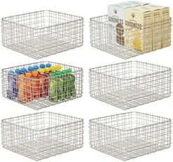 Farmhouse Decor Metal Wire Food Organizer Storage Bin Basket For Kitchen Cabinets, Pantry, Bathroom, Laundry Room, Closets, Garage, 6 Pack - 16" Long - Satin -Brabantia Shop 6131JqD6rL. AC