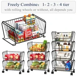 PUSDON 4-Tier Stackable Metal Storage Baskets, Anti-Rust Fruit Vegetable Rack, Dual Use Shelf For Kitchen, Home & Office, Black -Brabantia Shop 614QxuagCJL
