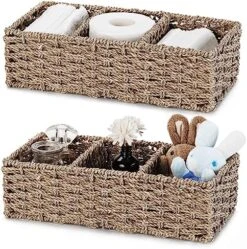 Vagusicc 3-Section Wicker Baskets For Shelves, Hand-Woven Paper Rope Wicker Storage Basket, Toilet Paper Basket For Toilet Tank Top, Baskets For Organizing Bathroom, 2-Pack, White -Brabantia Shop 619hHQz2WxL. AC