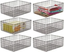 Farmhouse Decor Metal Wire Food Organizer Storage Bin Basket For Kitchen Cabinets, Pantry, Bathroom, Laundry Room, Closets, Garage, 6 Pack - 16" Long - Satin -Brabantia Shop 61NChqVwIBL. AC