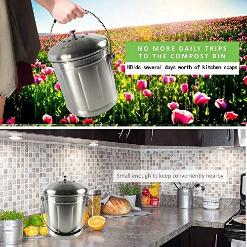 Abakoo 1.8 Gallon Compost Bin 304 Stainless Steel Kitchen Composter Waste Pail Indoor Countertop Kitchen Recycling Bin Pail - Includes 2 Filters 4 Abakoo 1.8 Gallon Compost Bin 304 Stainless Steel Kitchen Composter Waste Pail Indoor Countertop Kitchen Recycling Bin Pail - Includes 2 Filters - Image 4