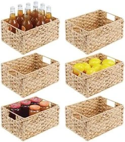 MDesign Hyacinth Braided Woven Kitchen Basket Bin With Built-in Handles For Organizing Kitchen Pantry, Cabinet, Cupboard, Countertop, Shelves - Holds Food, Drinks, Snacks - 6 Pack - Natural/Tan -Brabantia Shop 61SMsB9VU8L. AC
