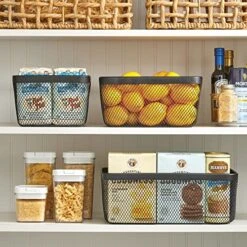 MDesign Steel Food Storage Organizer Bin Mesh Basket, Space Saving For Kitchen Cabinets, Countertop, Pantry, Fridge, Freezer Organization, Canned Food, Sugar, Flour, Meshi Collection - 2 Pack - Black -Brabantia Shop 61gKxhZnNaL