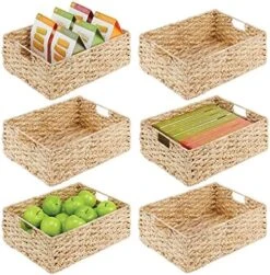 MDesign Hyacinth Braided Woven Kitchen Basket Bin With Built-in Handles For Organizing Kitchen Pantry, Cabinet, Cupboard, Countertop, Shelves - Holds Food, Drinks, Snacks - 6 Pack - Natural/Tan -Brabantia Shop 61kOww9DGL. AC