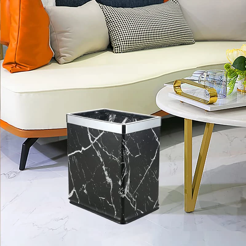 Huaqinglian Small Office Trash Can Bedroom Wastebasket,Rectangle Slim Bathroom Kitchen Garbage Can 2.6Gallon(Black Marble) 2 Huaqinglian Small Office Trash Can Bedroom Wastebasket,Rectangle Slim Bathroom Kitchen Garbage Can 2.6Gallon(Black Marble) - Image 2