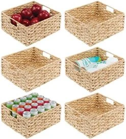 MDesign Hyacinth Braided Woven Kitchen Basket Bin With Built-in Handles For Organizing Kitchen Pantry, Cabinet, Cupboard, Countertop, Shelves - Holds Food, Drinks, Snacks - 6 Pack - Natural/Tan -Brabantia Shop 61vf eY2jiL. AC