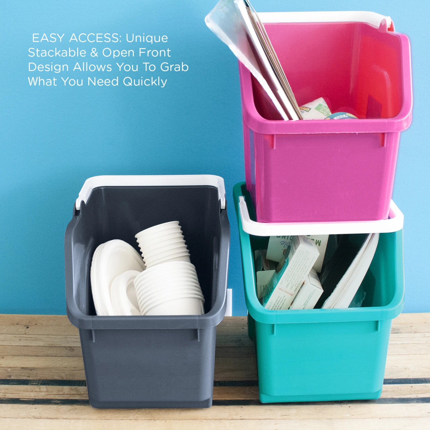 Good Natured Stackable Recycle Bin With Handle, 6 Gallon / 25 Liter - Ideal For Kitchen, Home & Indoor Use - Compact & Small Recycling Bin - Perfect For Recycling Cans, Blue Recycle Bin For Easy Trash Sorting 7 Good Natured Stackable Recycle Bin With Handle, 6 Gallon / 25 Liter - Ideal For Kitchen, Home & Indoor Use - Compact & Small Recycling Bin - Perfect For Recycling Cans, Blue Recycle Bin For Easy Trash Sorting - Image 7